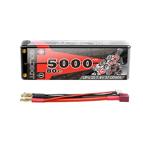 GOLDBAT Lipo RC batería 5000mAh 7.4V 80C 2S RC batería con Conector Deans-T para RC Coche Barco camión camión Truggy RC Hobby Shell Carcasa Dura (1 Paquete)