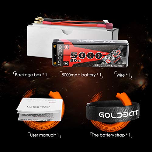 GOLDBAT Lipo RC batería 5000mAh 7.4V 80C 2S RC batería con Conector Deans-T para RC Coche Barco camión camión Truggy RC Hobby Shell Carcasa Dura (1 Paquete)