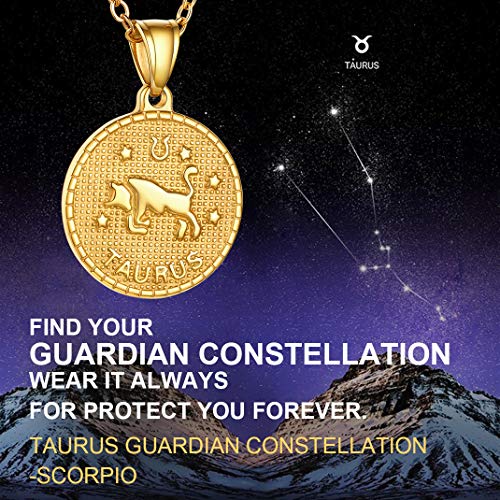 GoldChic Jewelry Tauro Colgante Acero Inoxidable Collar, horóscopo zodíaco 12 constelación, Chapado en 18K Oro, Cadena Ajustable, Gratis Caja de Regalo