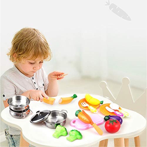 GOLDGE 24 PCS Niños Juguetes de Cocina Acero Inoxidable Utensilios de Cocina Culinario Mini Cocina de Juguete de Acero Inoxidable Cocina Play House