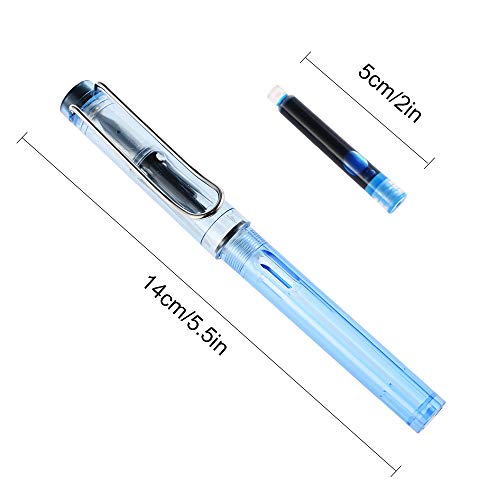 Goldge Pluma Estilográfica con 24 Cartuchos de Tinta，Pluma de escritura Perfecto Regalo para Niños y Adultos, Bolígrafos de Colores transparentes seis color, 6 Tipos de Puntas