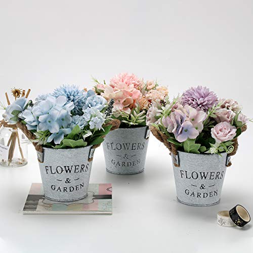 GoMaihe Flores Artificiales Decoración, 11cm × 20cm Flores Artificiales Decorativas Maceta 3Pcs, Plantas Artificiales Adecuado para El Hogar Oficina Decoración Jardín Baño Cocina Balcón, Hortensia