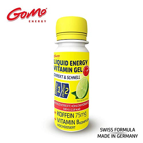 GoMo ENERGY GEL DE VITAMINA LÍQUIDO |+ 75mg de cafeína +complejo de vitamina B+ biotina + carbohidratos concentrados + dextrosa |Mayor rendimiento y resistencia |Acción directa y rápida |LEMON 7x60ml