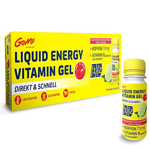 GoMo ENERGY GEL DE VITAMINA LÍQUIDO |+ 75mg de cafeína +complejo de vitamina B+ biotina + carbohidratos concentrados + dextrosa |Mayor rendimiento y resistencia |Acción directa y rápida |LEMON 7x60ml