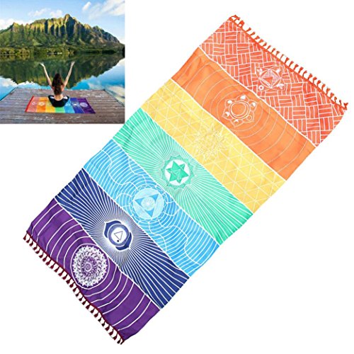 Goodsatar Poliéster Arco iris caliente playa Estera Manta de mandala Colgar en la pared Tapestry Stripe Yoga de la toalla (75X150cm)