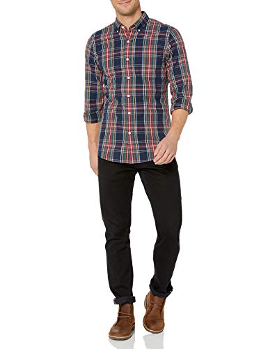 Goodthreads Slim-Fit Long-Sleeve Plaid Poplin Shirt button-down-shirts, Navy Oversized Tartan, S