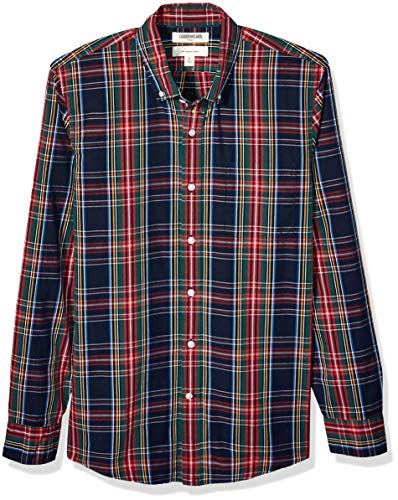 Goodthreads Slim-Fit Long-Sleeve Plaid Poplin Shirt button-down-shirts, Navy Oversized Tartan, S