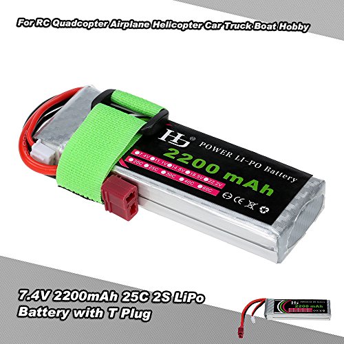 Goolsky Batería Lipo 25C 2S 7.4V 2200mAh con Enchufe T para RC Drone Avión Helicóptero Coche Barco Hobby
