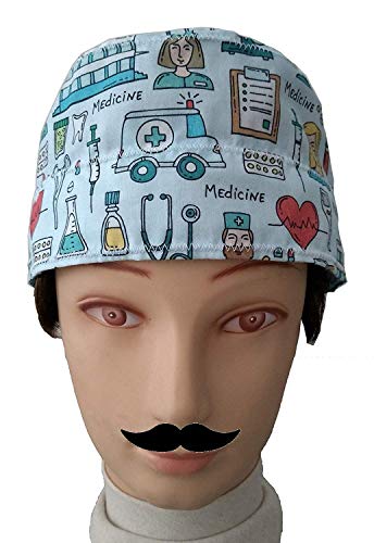 Gorros quirofano Hombre INSTRUMENTAL MEDICO cirujano dentista veterinario Toalla absorbente en la frente, ajustable al gusto con tensor