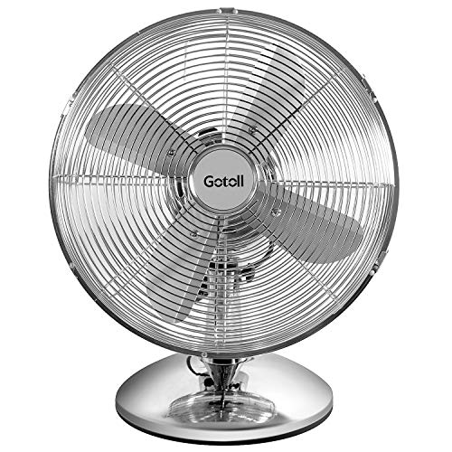 Gotoll Ventilador de Sobremesa Mental,35CM 40W|Oscilación Automática de 90°|3 Velocidades|Ángulo de Inclinación 15°,Ventilador de Mesa Plata