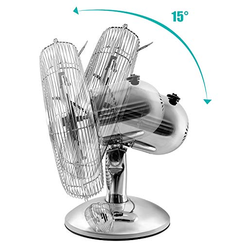 Gotoll Ventilador de Sobremesa Mental,35CM 40W|Oscilación Automática de 90°|3 Velocidades|Ángulo de Inclinación 15°,Ventilador de Mesa Plata