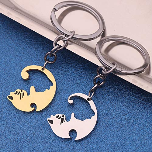 gotyou 2 Piezas Llavero Gato,Llavero de Acero Inoxidable,Llavero Parejas Llavero de Rompecabezas,Llavero de Gato Mascota,Colgante de Coche,Regalo de Pareja de San Valentín