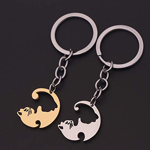 gotyou 2 Piezas Llavero Gato,Llavero de Acero Inoxidable,Llavero Parejas Llavero de Rompecabezas,Llavero de Gato Mascota,Colgante de Coche,Regalo de Pareja de San Valentín