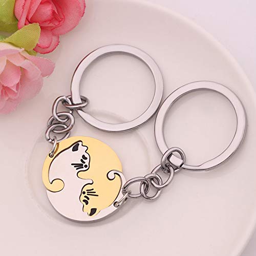 gotyou 2 Piezas Llavero Gato,Llavero de Acero Inoxidable,Llavero Parejas Llavero de Rompecabezas,Llavero de Gato Mascota,Colgante de Coche,Regalo de Pareja de San Valentín