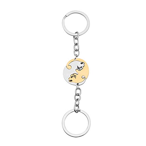 gotyou 2 Piezas Llavero Gato,Llavero de Acero Inoxidable,Llavero Parejas Llavero de Rompecabezas,Llavero de Gato Mascota,Colgante de Coche,Regalo de Pareja de San Valentín