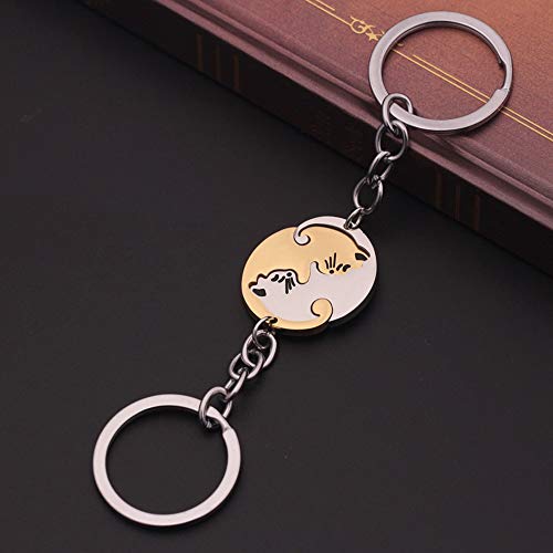 gotyou 2 Piezas Llavero Gato,Llavero de Acero Inoxidable,Llavero Parejas Llavero de Rompecabezas,Llavero de Gato Mascota,Colgante de Coche,Regalo de Pareja de San Valentín