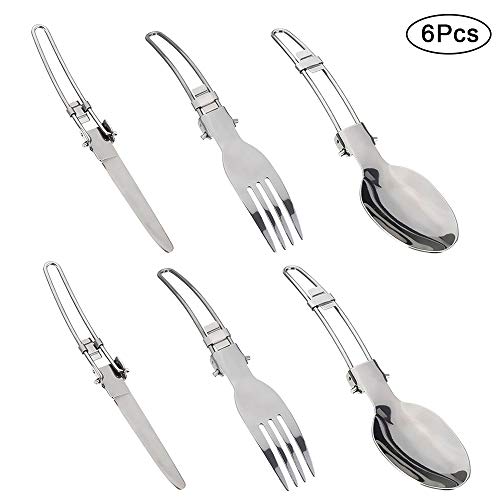 gotyou 6 Piezas Cubiertos de Acero Inoxidable,Cubiertos Portátiles/Cubiertos Plegables/Cubiertos de Viaje/Cuchara Tenedor Cuchillo/Cubiertos de Camping Plegable, Camping, Viajar