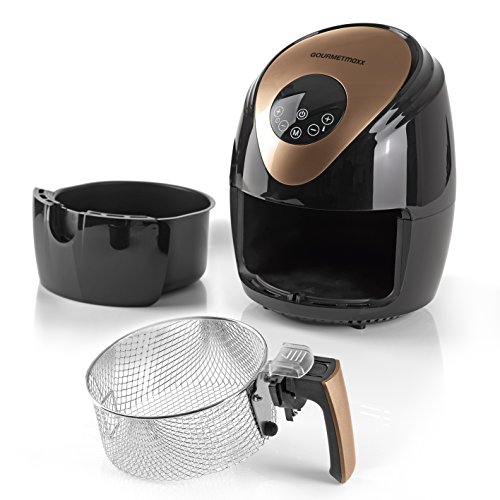 GOURMETmaxx 02365200125 Gourmet Maxx-Freidora de aire caliente (2,5 l, 1500 W, sin aceite, 1-4 personas), negro y cobre, PP, ABS, acero, PA, PC, 2,5 litros de color marrón