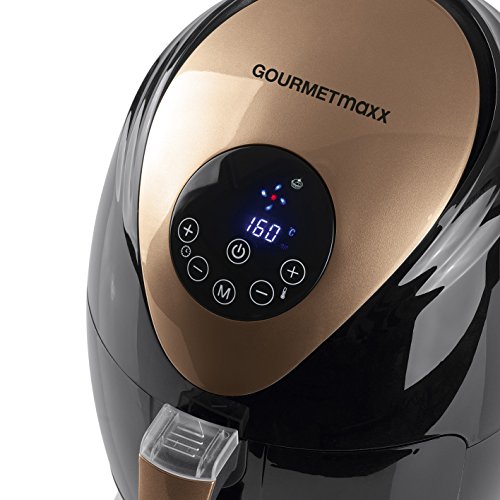 GOURMETmaxx 02365200125 Gourmet Maxx-Freidora de aire caliente (2,5 l, 1500 W, sin aceite, 1-4 personas), negro y cobre, PP, ABS, acero, PA, PC, 2,5 litros de color marrón