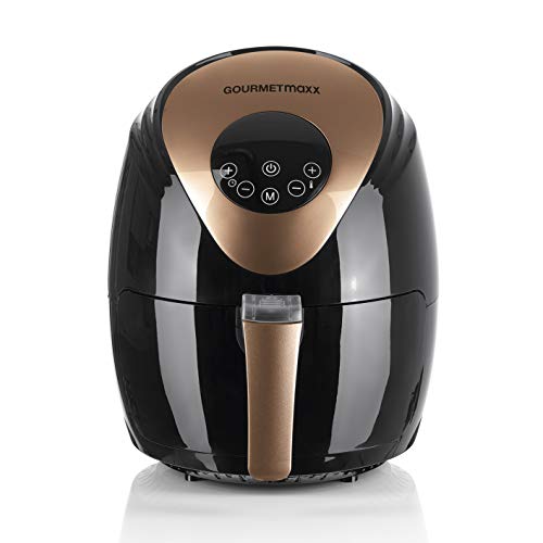 GOURMETmaxx 02365200125 Gourmet Maxx-Freidora de aire caliente (2,5 l, 1500 W, sin aceite, 1-4 personas), negro y cobre, PP, ABS, acero, PA, PC, 2,5 litros de color marrón