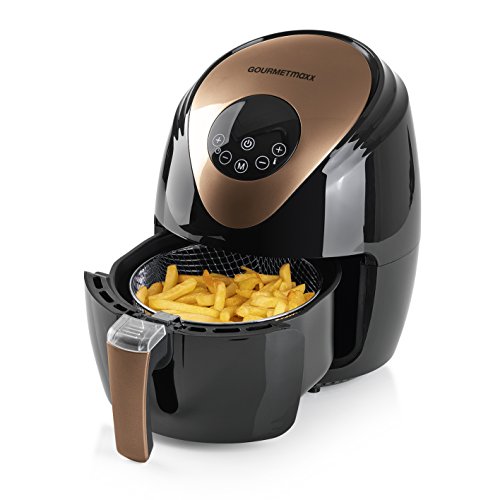 GOURMETmaxx 02365200125 Gourmet Maxx-Freidora de aire caliente (2,5 l, 1500 W, sin aceite, 1-4 personas), negro y cobre, PP, ABS, acero, PA, PC, 2,5 litros de color marrón