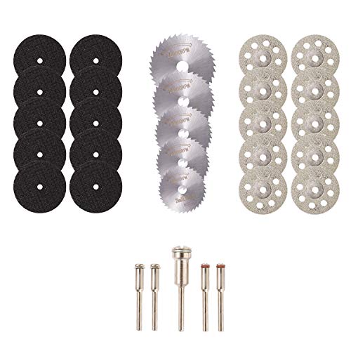 GOXAWEE Mini Disco Corte Diamante & Mini Hoja de Sierra Circular HSS & Mini Disco de Corte de Resina （3mm Mandril）para Cortar Madera Piedra Metal - Paquete de 30 Piezas