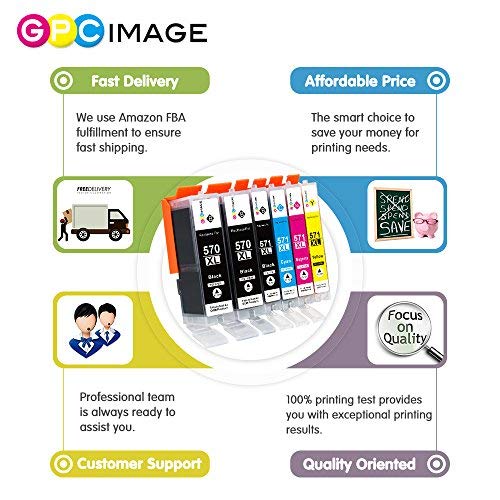 GPC Image 6 Pack PGI-570XL CLI-571XL Cartucho de Tinta Compatible para Canon PGI-570 CLI-571 XL para Canon Pixma MG5750 TS5053 TS5050 MG6850 MG5751 TS5051 TS6051 MG6852 TS5055 MG5753 TS6050 MG6851