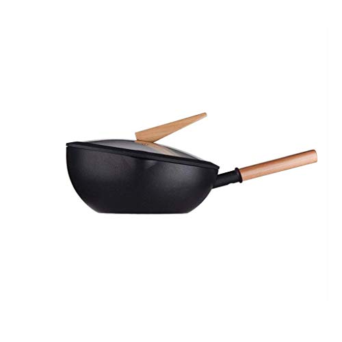 GPWDSN Caldera Wok de Aluminio, sartén Antiadherente doméstica Negra de 30 cm, sartén de Aceite bajo, Cocina de inducción, Estufa de Gas Sartén de inducción sartén Profesional