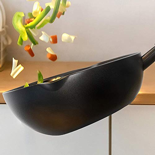 GPWDSN Caldera Wok de Aluminio, sartén Antiadherente doméstica Negra de 30 cm, sartén de Aceite bajo, Cocina de inducción, Estufa de Gas Sartén de inducción sartén Profesional
