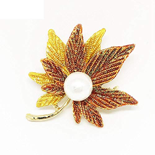 Gquan Broche de los hombres Broches para ropa mujer Doble hoja del arce perla Spray oro polvo señora broche broche