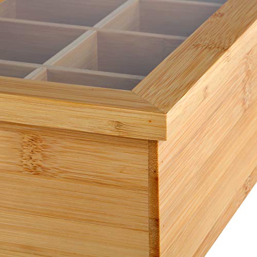 Gräfenstayn® Caja de té de bambú (9 x 28 x 16cm) con 8 Compartimentos, Tapa abatible con Ventana e Ideal para la protección del Aroma