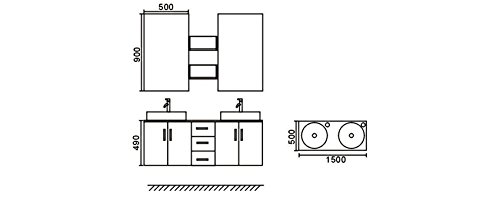 GRAFICA MA.RO SRL Muebles para baño Modelo Lion 150 cm para Cuarto de baño Espejo baño Grifo Incluido Mueble + 2 Espejos + repisas + grifería