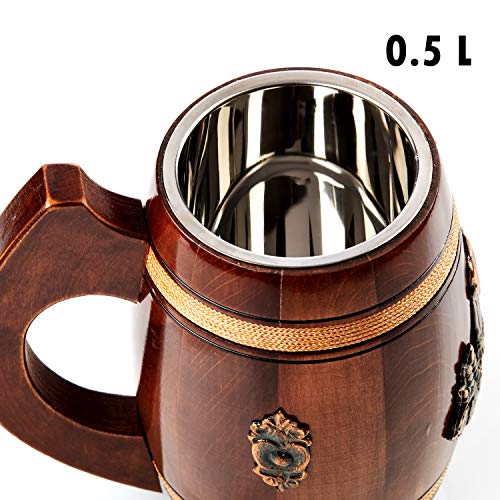 Gran Jarra de Cerveza de Madera – Roble – Confección Artesana con Materiales de Calidad – Revestida con Metal – Resistente – Duradera