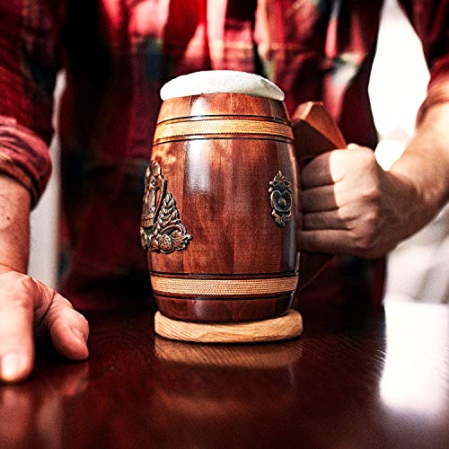 Gran Jarra de Cerveza de Madera – Roble – Confección Artesana con Materiales de Calidad – Revestida con Metal – Resistente – Duradera