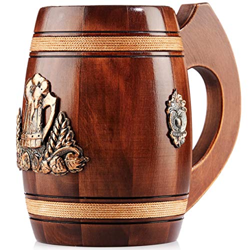 Gran Jarra de Cerveza de Madera – Roble – Confección Artesana con Materiales de Calidad – Revestida con Metal – Resistente – Duradera