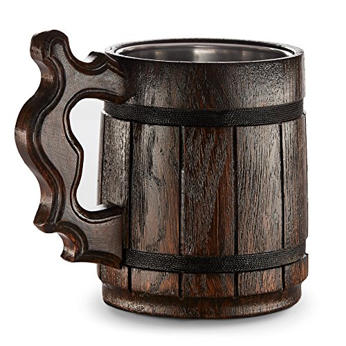Gran Jarra de Cerveza de Madera – Roble – Confección Artesana con Materiales de Calidad – Revestida con Metal – Resistente – Robusta – Duradera