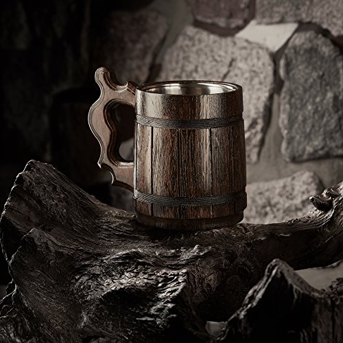 Gran Jarra de Cerveza de Madera – Roble – Confección Artesana con Materiales de Calidad – Revestida con Metal – Resistente – Robusta – Duradera