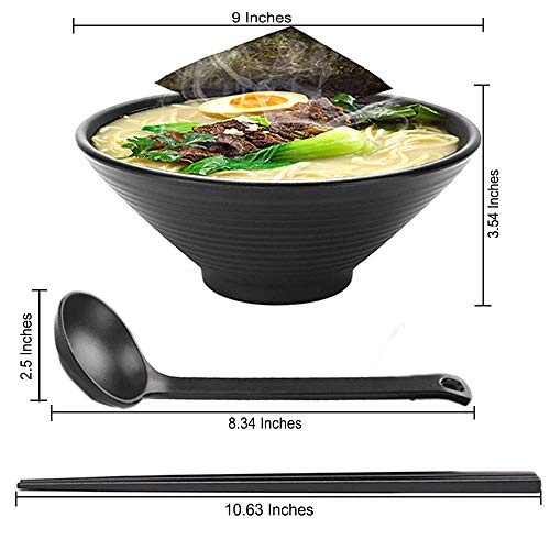 Gran Ramen Japanese Noodle Soup Bowl cuencos japoneses ramen 2 Sets (6 piezas) 42 Oz melamina vajilla de plástico duro sopa de fideos Bowl por Coincidencia con palillos y cucharas Tazón Grande for los