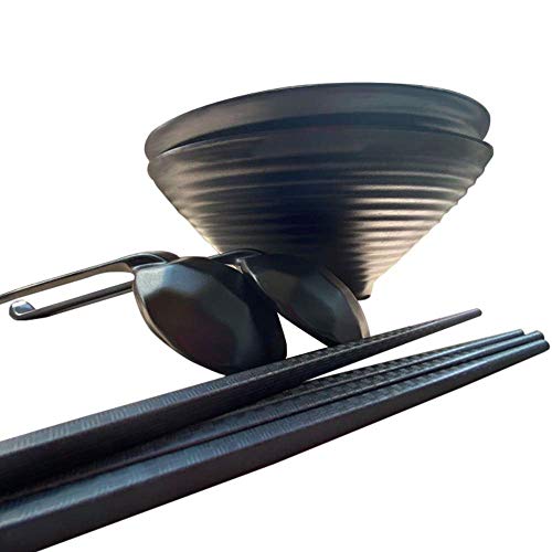 Gran Ramen Japanese Noodle Soup Bowl cuencos japoneses ramen 2 Sets (6 piezas) 42 Oz melamina vajilla de plástico duro sopa de fideos Bowl por Coincidencia con palillos y cucharas Tazón Grande for los