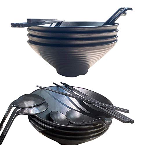 Gran Ramen Japanese Noodle Soup Bowl cuencos japoneses ramen 2 Sets (6 piezas) 42 Oz melamina vajilla de plástico duro sopa de fideos Bowl por Coincidencia con palillos y cucharas Tazón Grande for los
