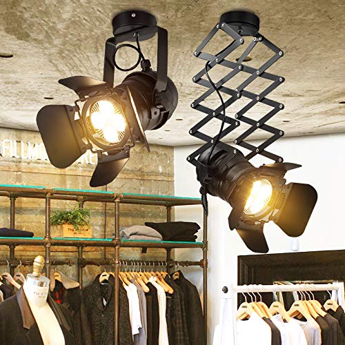 Grande L31 * W17 * H35cm Focos LED de Techo Vintage Loft Lámpara de Techo Industrial con base E27 LED Spot Marco Ajustable Luz de pared Moderno Iluminación para Dormitorio Cafe Shop Bar Salón, Negra