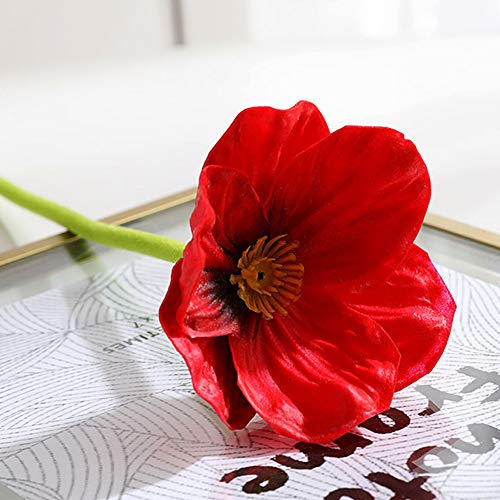 Grandlin - 10 flores artificiales rojas de amapola, flores artificiales para ramo de boda, arreglos para el hogar, sala de estar, mesa de comedor, mesa de centro de poliuretano de 31,7 cm