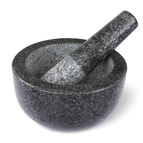 Grandma Shark Mortar & Pestle Sets Piedra de granito sólida premium Gris grande - 16 cm de diámetro