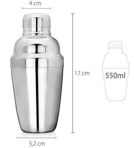 Granny's Kitchen Coctelera en Acero Inoxidable - Cocktail Shaker Profesional de Barman - Mezclador Tres Piezas para Preparar Cócteles Batidos - 550 ml