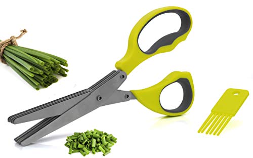 Granny's Kitchen Tijeras Multicorte para Hierbas Aromáticas - Tijera Trituradora con 5 Cuchillas - Para picar Albahaca, Menta, Perejil