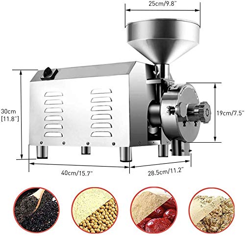 Granos Molinillos Molinos industriales semillas y especias secas molidas en polvo Máquinas de acero inoxidable de Seguridad Alimentaria de la hierba Pulverizar motorizado cereales de grano,3000w