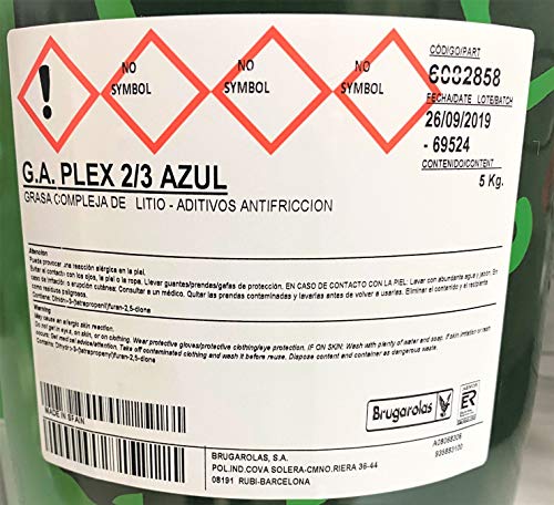 Grasa BRUGAROLAS PLEX 2-3 azul. Envase de 5 Kg. Grasa de litio consistente con aditivos antifricción.