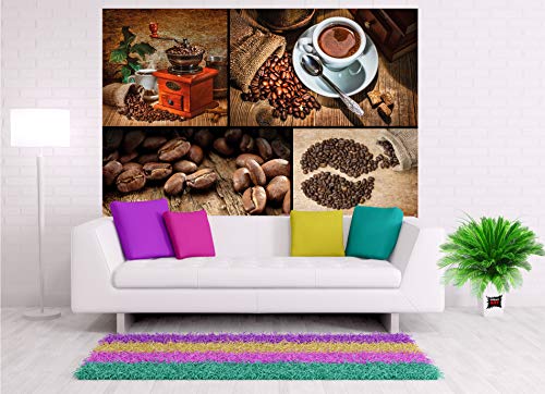 GREAT ART Mural De Pared – Collage De Café – Cocina Taza De Café Granos De Café Molinillo Imágenes Foto Cappuccino Latte Macchiato Papel Pintado Y Tapiz Y Decoración (210 X 140 Cm)