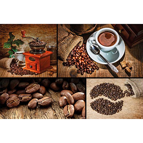 GREAT ART Mural De Pared – Collage De Café – Cocina Taza De Café Granos De Café Molinillo Imágenes Foto Cappuccino Latte Macchiato Papel Pintado Y Tapiz Y Decoración (210 X 140 Cm)