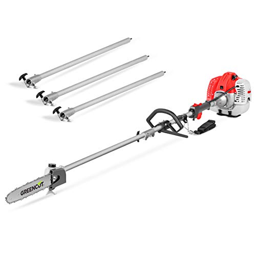 GREENCUT PP650X - Podadora de altura de gasolina de 56cc y 4,9cv, Espada de 305mm y altura maxima de 5m con 3 barras extensibles